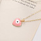 Bohemian Vintage Evil Eye Heart-shaped Alloy Enamel Pendant Lockbone Necklaces for Women, Golden, Pink
