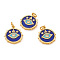 Brass Micro Pave Cubic Zirconia Pendants, with Jump Rings and Enamel, Flat Round with Evil Eye, Blue, Real 18K Gold Plated, 18.5x16x2mm, Jump Ring: 5x0.8mm, Hole: 3.5mm