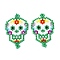 Handmade Seed Beads Links Connectors, with Elastic Thread, Loom Pattern, Sugar Skull, For Mexico Holiday Day of The Dead, Sea Green, 35~36x22~23x1.5~2mm, Hole: 1.5~2mm