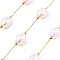 Ion Plating(IP) 304 Stainless Steel Paperclip Chains, Soldered, with ABS Imitation Pearl Beads, Real 18K Gold Plated, Real 18K Gold Plated, 10.5x8mm, about 16.40 Feet(5m)/Roll