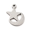 Non-Tarnish 201 Stainless Steel Pendants, Moon with Star, Stainless Steel Color, 13x10.5x1mm, Hole: 1mm