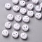 Opaque White Acrylic Beads, Metal Enlaced, Flat Round with Expression, Silver Plated, 7x4mm, Hole: 1.6mm, about 3285pcs/450g