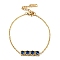 Rectangle Cubic Zirconia Link Bracelets, with Golden Stainless Steel Cable Chains, Prussian Blue, no size