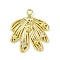 Brass Pave Clear Cubic Zirconia Pendants, Cadmium Free & Nickel Free & Lead Free, Long-Lasting Plated, Leaf Charms, Golden, 19.5x17x3mm, Hole: 1.4mm