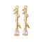 Brass Micro Pave Clear Cubic Zirconia Pendants, Cadmium Free & Nickel Free & Lead Free, Bamboo & Teardrop, Real 18K Gold Plated, 27.5x8x3.5mm, Hole: 1.4mm