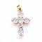 304 Stainless Steel Pendants, with Cubic Zirconia, Cross, Clear, Golden, 33x23x4.5mm, Hole: 5x7mm