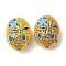 Rack Plating Brass Enamel Beads, Cadmium Free & Lead Free, Oval with Flower, Real 18K Gold Plated, Long-Lasting Plated, Rosy Brown, 19.5~20x14~14.5x10.5m~11.5m, Hole: 1.6mm