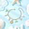 Stainless Steel & Alloy Enamel Charm Bracelets, 304 Stainless Steel Cable Chains Bracelets for Women, Whale Tail & Starfish & Shell Shape, with Natural Cowrie Shell Beads, Medium Aquamarine, 7-3/8 inch(18.8cm)