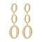 Brass Micro Pave Clear Cubic Zirconia Dangle Stud Earrings, with Ear Nuts, Oval, Real 18K Gold Plated, 69x24x2.5mm, Pin: 0.7mm
