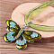 Butterfly Alloy Enamel & Rhinestone Pendant Waxed Cord Necklaces for Women, Platinum, Olive, 18.50 inch(47cm)