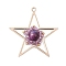 Natural Tiger Eye(Dyed & Heated) & Handmade Glass Seed Beaded Star Pendants, with Brass Findings, Golden, Lilac, 39.5x38.5x8mm, Hole: 1.8mm