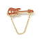 Alloy Enamel Brooch, Guitar Pin with Chain, Chocolate, 37mm
