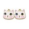 Alloy Enamel Pendants, Cadmium Free & Nickel Free & Lead Free, Golden, Cat Head Charm, White, 17x17x2mm, Hole: 2mm
