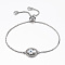 Adjustable Brass Micro Pave Cubic Zirconia Bolo Bracelets, Slider Bracelets, with Brass Box Chains, with Shell, Oval and Cross, Platinum, 10-1/4 inch(260mm)