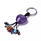 Natural Amethyst Heart with Mixed Gemstone Tassel Keychains, with 304 Stainless Steel Ring Clasps, 8.5~9cm