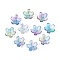 Baking Painted Transparent Glass Bead Caps, 5-Petal Flower, with Glitter Powder, Deep Sky Blue, 12~12.5x4.5~5mm, Hole: 1.2~1.4mm, about 1750pcs/1000g