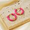 Elegant Brass Enamel Hoop Earrings, Golden, Hot Pink, 17x3mm