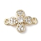 Brass Pave Clear Cubic Zirconia Connector Charms, Cadmium Free & Nickel Free & Lead Free, Flower Links, Real 18K Gold Plated, 11.5x16.5x3mm, Hole: 1.4mm