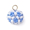 Glass Seed Beaded Round Pendants, with Glass Pearl Round Bead and 304 Stainless Steel Flat Head Pins, Cornflower Blue, 18x16mm, Hole: 3.5mm