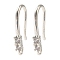 Rack Plating Brass Micro Pave Clear Cubic Zirconia Earring Hooks, Ear Wire, Long-Lasting Plated, Lead Free & Cadmium Free, Silver, 19x9.5x2.5mm, Hole: 1.2mm, Pin: 1mm