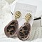 304 Stainless Steel Leopard Stud Earrings, with Acrylic, Tan, 74x35mm