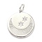 Brass Micro Pave Clear Cubic Zirconia Pendants, with Jump Ring, Long-Lasting Plated, Flat Round with Moon & Star, Real Platinum Plated, 22x20x2mm, Jump Ring: 6x1mm, 4mm Inner Diameter