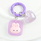 Luminous Resin Keychain, with Iron Key Rings, Glow In The Dark, Heart & Square with Rabbit, Lilac, 2.1x1.8cm