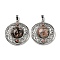 Natural Rhodonite Pendants, Rack Plating Brass Hollow Flat Round Charms, Cadmium Free & Lead Free, Platinum, 36.5x33x9.5mm, Hole: 7.5x5mm