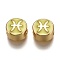 Brass Beads, with Enamel, Flat Round with Constellation, Real 18K Gold Plated, Champagne Yellow, Pisces, 10x5mm, Hole: 4.5x2.5mm