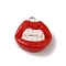 Opaque Resin Pendants, Lip Charms with Platinum Plated Iron Loops, White, 19x18.5x6mm, Hole: 2mm