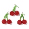 Glass Seed Beaded Pendants, Cherry Charms, with Brass Jump Ring, FireBrick, 33x26.5x13.5mm, Hole: 4.5mm