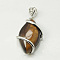 Natural Tiger Eye Pendants, with Brass Rhinestone Findings,  Horse Eye, 36x17.5x7~9mm, Hole: 2.5x4mm