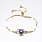 Adjustable Brass Micro Pave Cubic Zirconia Slider Bracelets, Bolo Bracelets, with Enamel, and Brass Box Chains, Eye, Blue, Golden, 10-1/4 inch(260mm)