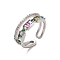 Brass Micro Pave Cubic Zirconia Open Cuff Rings, Platinum, US Size 6 1/2(16.9mm)