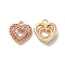 Rack Plating Alloy Rhinestone Pandants, Nickel Free, Heart Charms, Golden, Rose, 17.5x15x5mm, Hole: 1.6mm