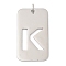 304 Stainless Steel Pendants, with Jump Ring, Rectangle with Hollow Letter Charm, Anti-Tarnish, Laser Cut, Letter K, 49.5x28x1.5mm, Hole: 6.5mm