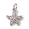 Brass Micro Pave Cubic Zirconia Charms, Cadmium Free & Lead Free, with Jump Rings, Starfish Charms, Platinum, 13.5x10.5x2mm, Hole: 3.4mm