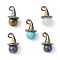 Natural & Synthetic Mixed Gemstone Pendants, Round Charms, with Rainbow Color Plated Alloy Witch Hat Pendant Bails, 18~18.5x10.5x11mm, Hole: 1.8mm