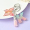Resin & Acrylic Keychains, with Alloy Split Key Rings and Faux Suede Tassel Pendants, Letter & Butterfly, Random Gradient Color, Letter K, 8.6cm