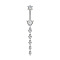 304 Stainless Steel Pave Clear Cubic Zirconia Curved Barbell Dangle Belly Rings, Stainless Steel Color, Heart, 56mm