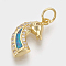 Brass Micro Pave Cubic Zirconia Charms, Cadmium Free & Lead Free, with Jump Rings & Resin, Horse Head, Clear & Light Sky Blue, Golden, 11x13x3mm, Hole: 3mm