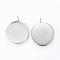 Tarnish Resistant 304 Stainless Steel Pendant Cabochon Settings, Plain Edge Bezel Cups, Flat Round, Stainless Steel Color, Tray: 14mm, 19.5x16x2mm, Hole: 2mm
