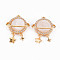 Brass Micro Pave Clear Cubic Zirconia Pendants, with Freshwater Shell, Nickel Free, Planet, Real 18K Gold Plated, 18.5x14.5x4mm, Hole: 1mm