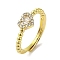 Rack Plating Brass Micro Pave Cubic Zirconia Adjustable Rings, Long-Lasting Plated, Lead Free & Cadmium Free, Heart, Clear, US Size 7 1/4(17.5mm)