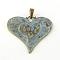 Heart Tibetan Style Alloy Big Pendants, Cadmium Free & Lead Free, Antique Bronze & Green Patina, 61x64.5x2mm, Hole: 9x4mm