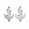 Non-Tarnish 201 Stainless Steel Link Connectors, Textured, Laser Cut, Anchor, Stainless Steel Color, 21x13x1mm, Hole: 1.6mm