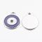 Zinc Alloy Enamel Pendants, Lead Free and Cadmium Free, Flat Round with Evil Eye, Platinum Metal Color, Purple, 21x16x2mm, Hole: 2mm