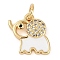 Elephant Rack Plating Brass Micro Pave Cubic Zirconia Charms, Enamel Style, Long-Lasting Plated, Cadmium Free & Lead Free, Real 18K Gold Plated, 12x12x2.5mm, Hole: 3mm