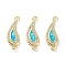 Rack Plating Brass Micro Pave Clear Cubic Zirconia Connector Charms, Teardrop Links with Cyan Synthetic Opal, Cadmium Free & Lead Free, Long-Lasting Plated, Real 18K Gold Plated, 24.5x8.5x3mm, Hole: 1.6mm