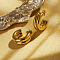 Elegant Stainless Steel Double Layer C-shaped Half Hoop Stud Earrings for Women, Golden